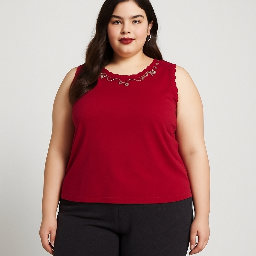 Storybook Knits Burgundy Beaded Tank Top – Size 3X